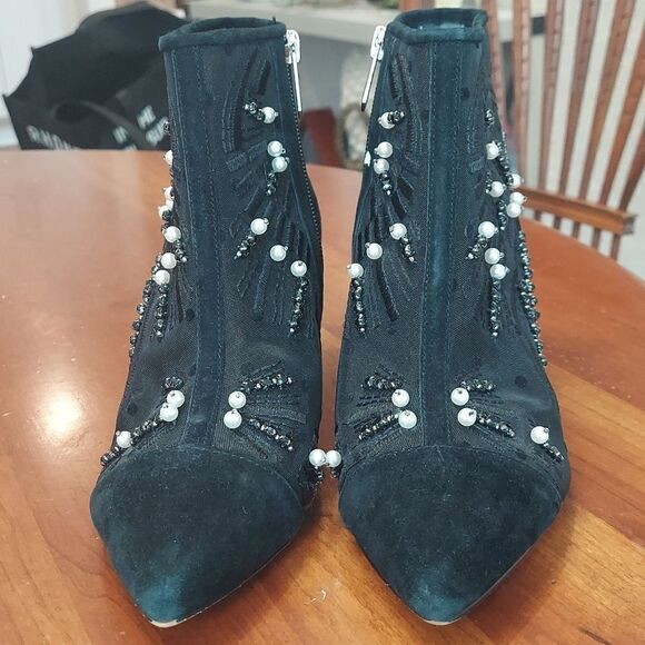 Sam Edelman Kami Black Mesh/Suede Kitten Heel Bootie Pearl Stud Embellished Sz 7 - Picture 5 of 16